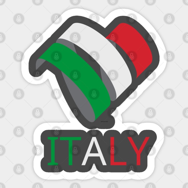 In this picture we see the flag of Italy in an unusual form. And also the name of the state is made in the colors of the flag itself. Sticker by Atom139